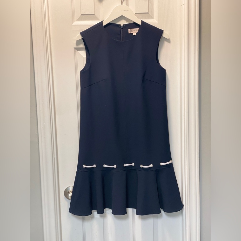 Nanette Lepore Navy Blue Garment-knee length with white rope detail- size 4